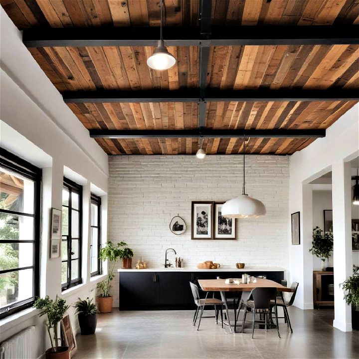 exposed joists to create industrial aesthetic