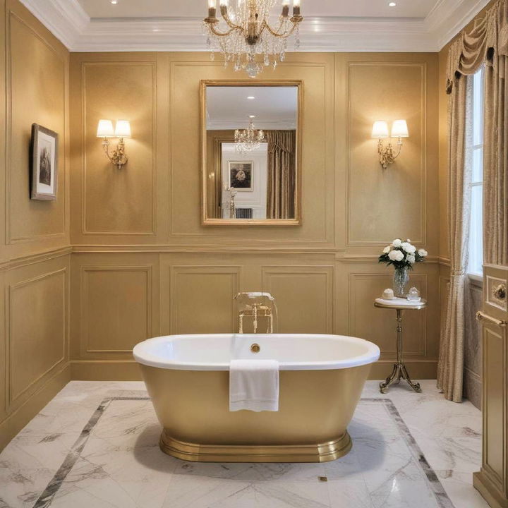 fabric wainscoting luxry golden bathroom