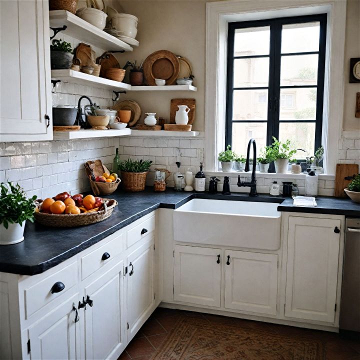 farmhouse black and white kitchen