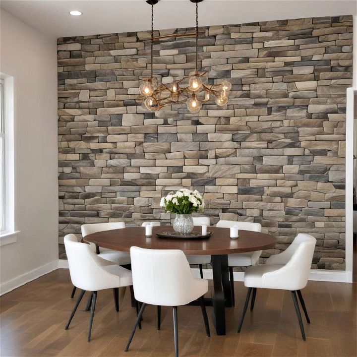 farmhouse dining room stone accent wall