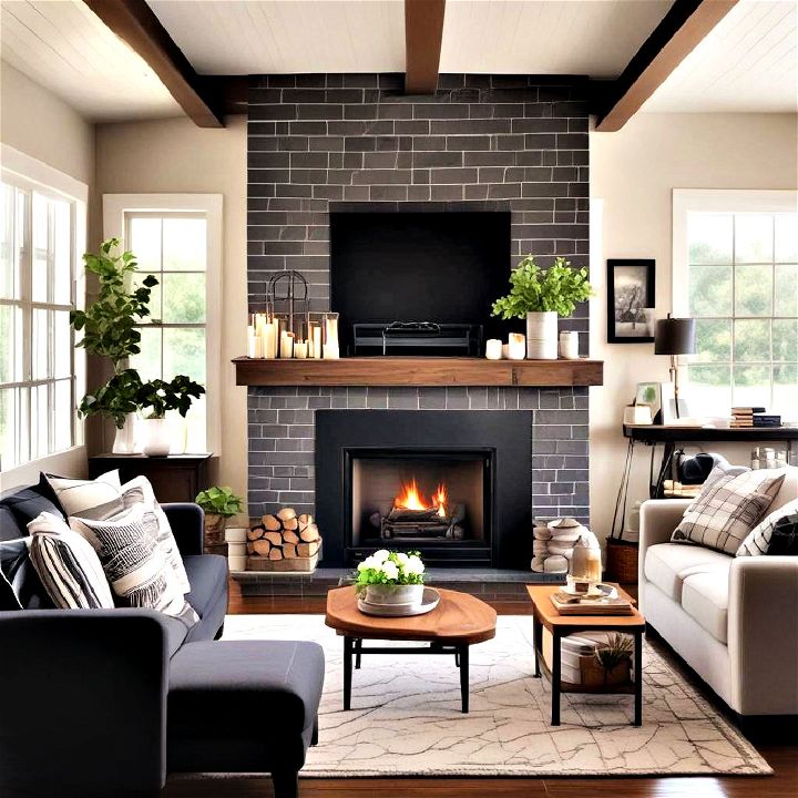 farmhouse modern black fireplace