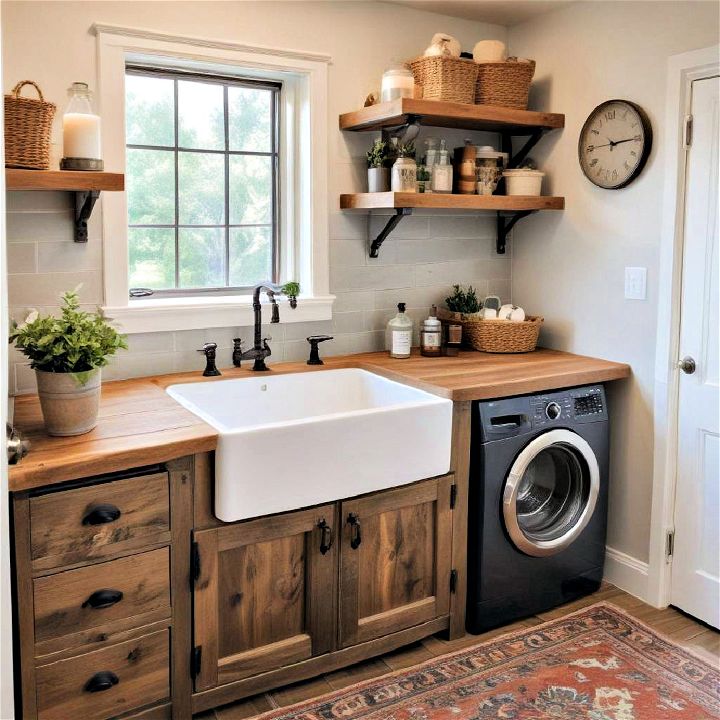 farmhouse sink for rustic laundry room