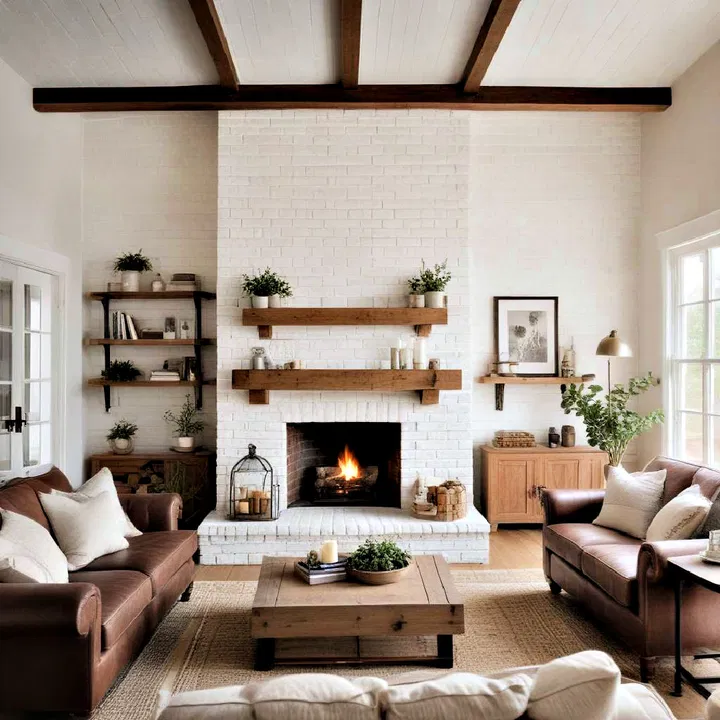 farmhouse style brick fireplace