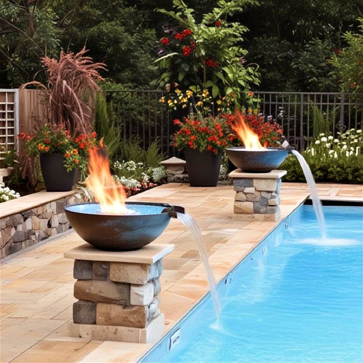 fire and water features for pool patio