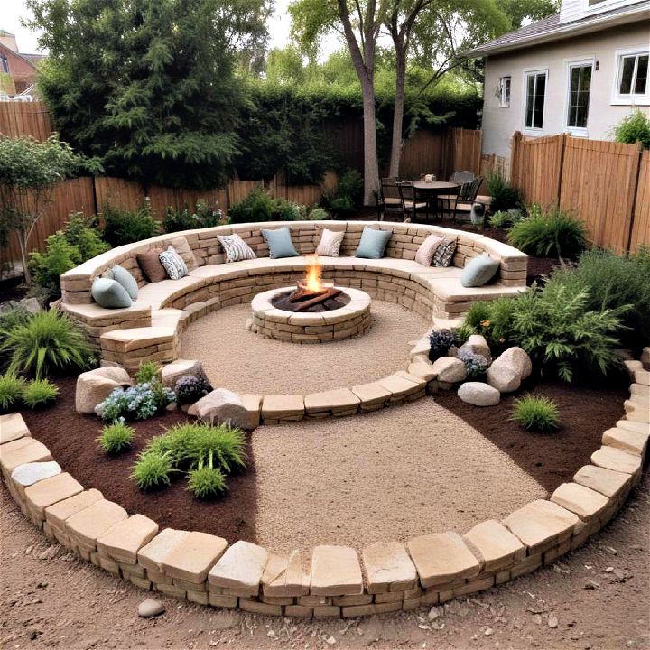 fire pit area with terraced seating for gatherings
