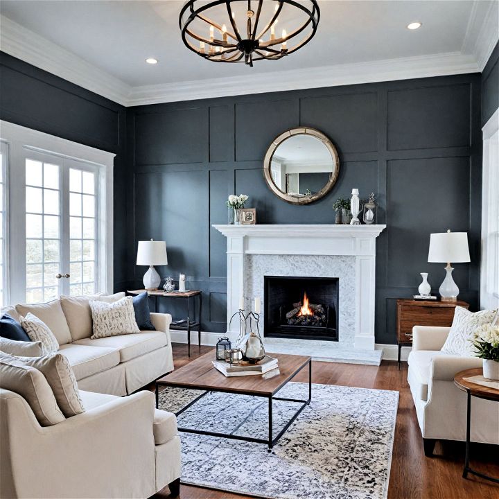 fireplace accent wall with wainscoting