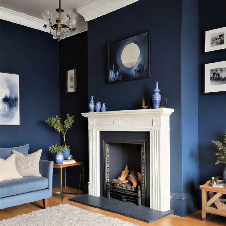 fireplace blue living room