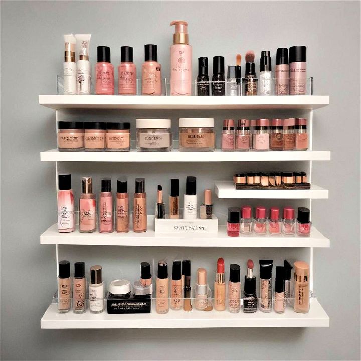 floating shelves for makeup organizer
