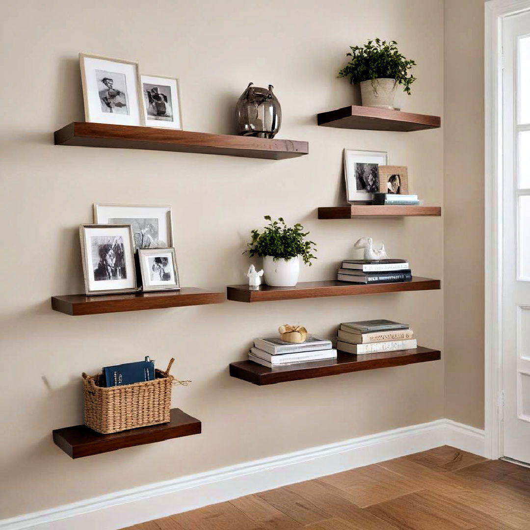 floating shelves for narrow hallways