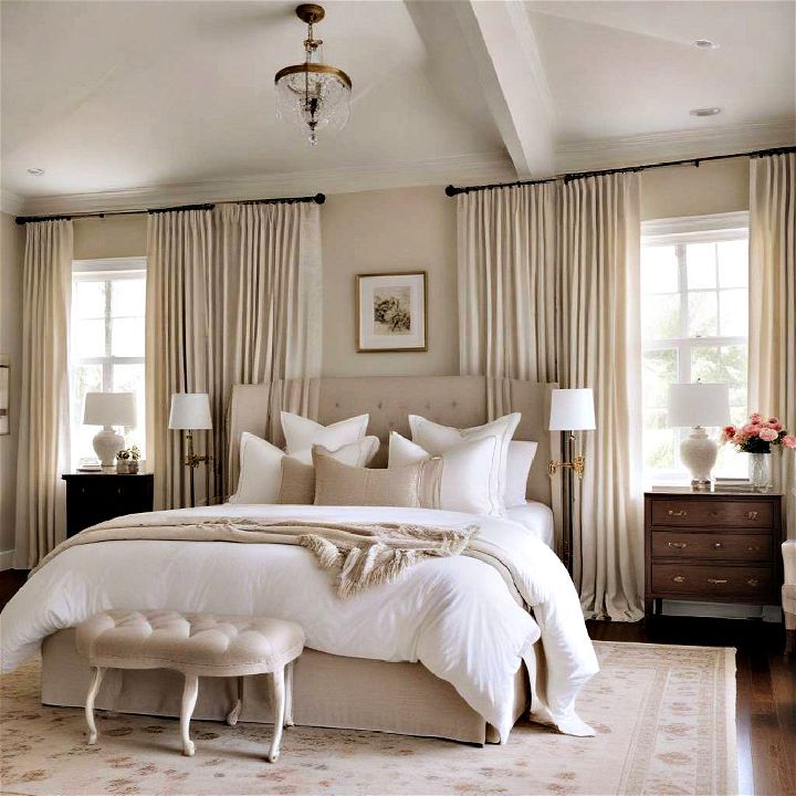 floor to ceiling drapery for low sloped ceiling bedroom