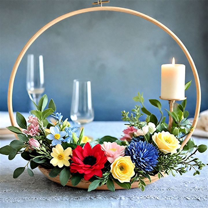 floral embroidery hoop spring centerpiece