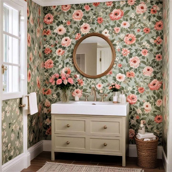 floral wallpaper bathroom wall design