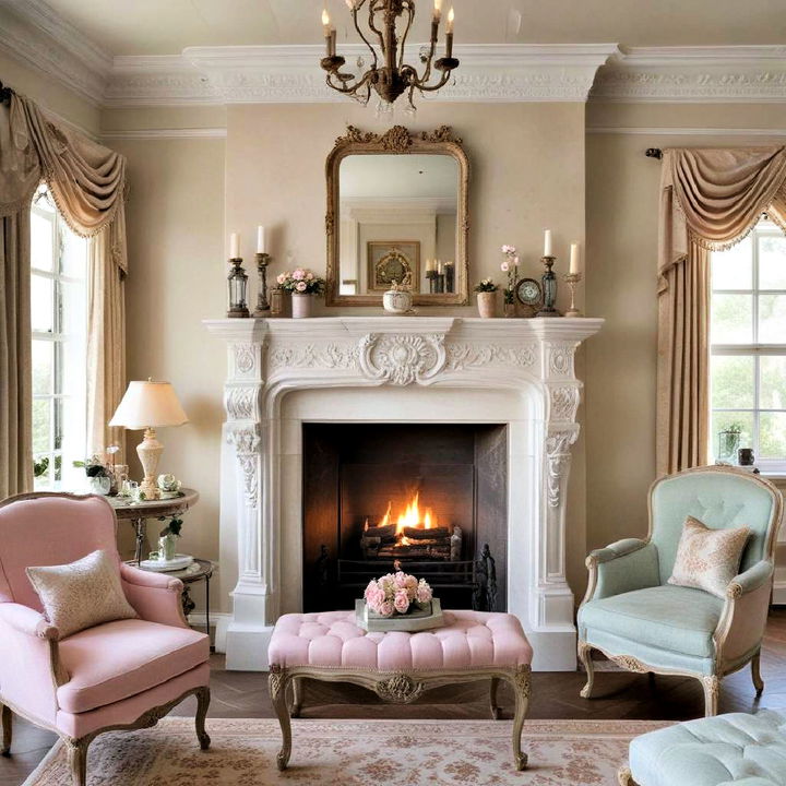 french country fireplace bedroom