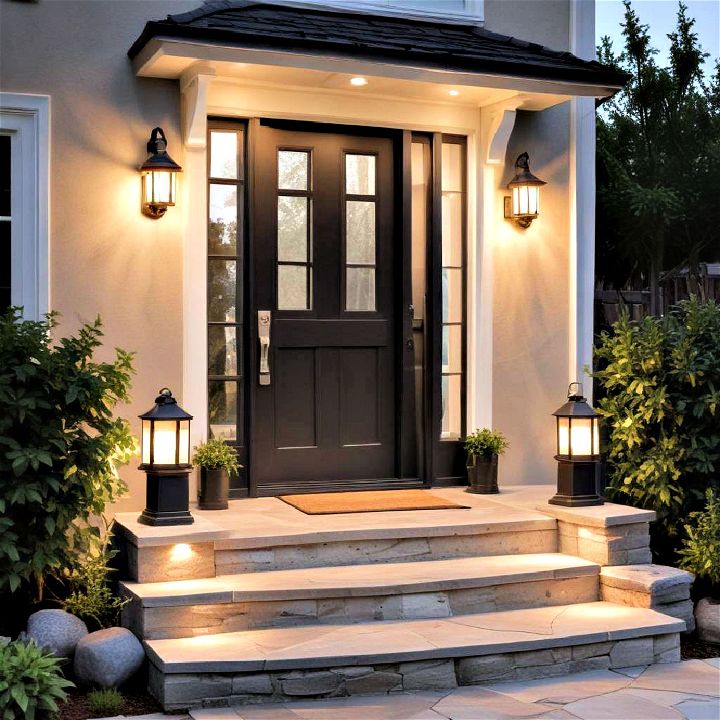 front steps with charming lantern lighting