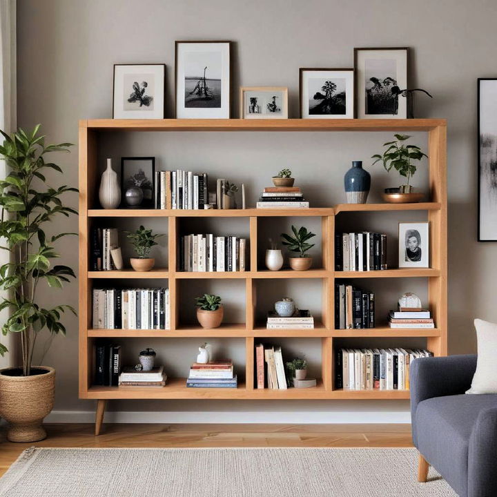 functional low bookshelve for japandi living room