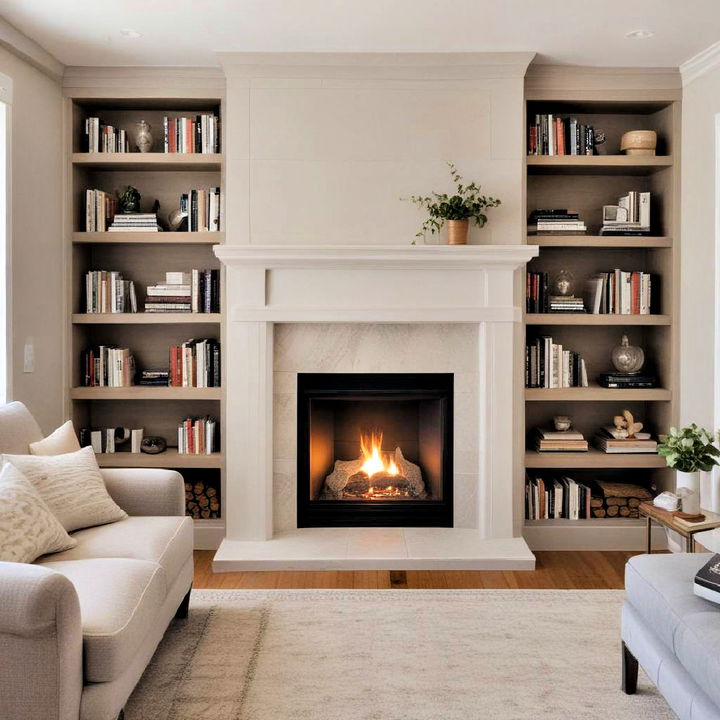 functional built in bookshelf fireplace