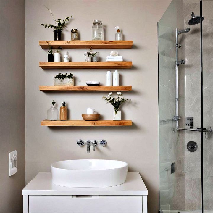 functional floating shelves bathroom design
