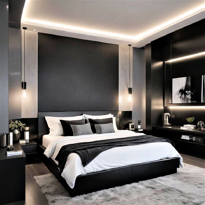 futuristic flair black and grey bedroom