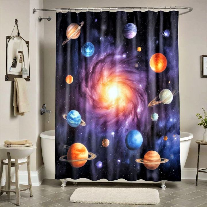 galaxy themed shower curtain