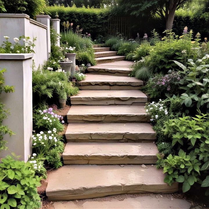 garden steps with integrated greenery idea