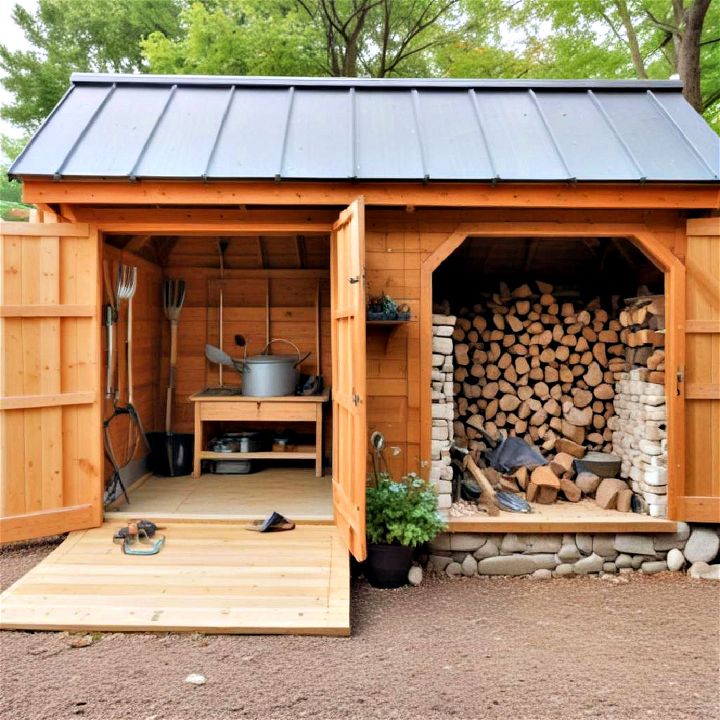 garden tool and wood storage combo shed
