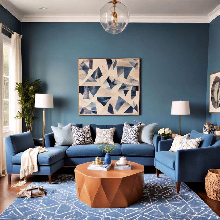 geometric blue living room