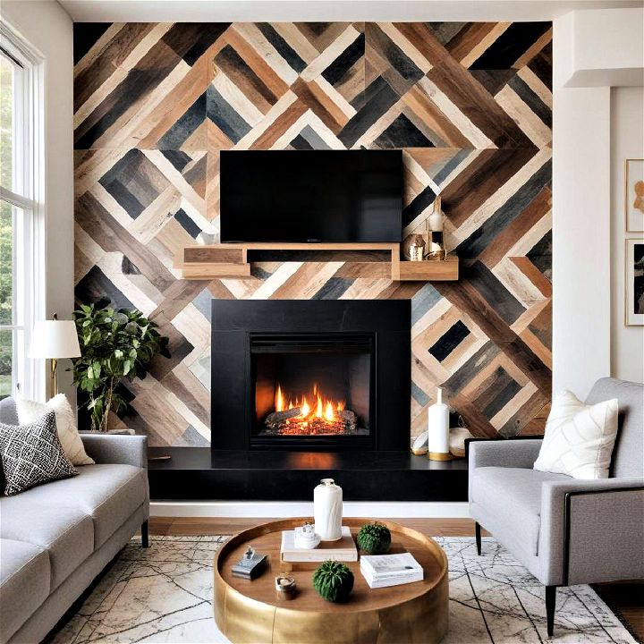 geometric pattern fireplace idea