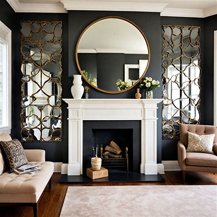 glamorous mirror panel fireplace wall