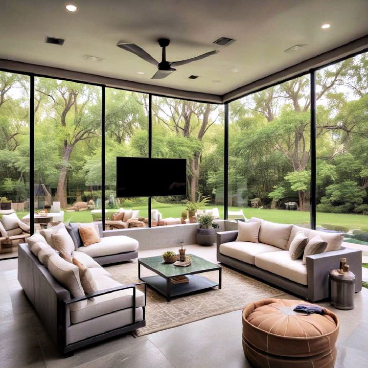 glass enclosed patio tv room to enjoy