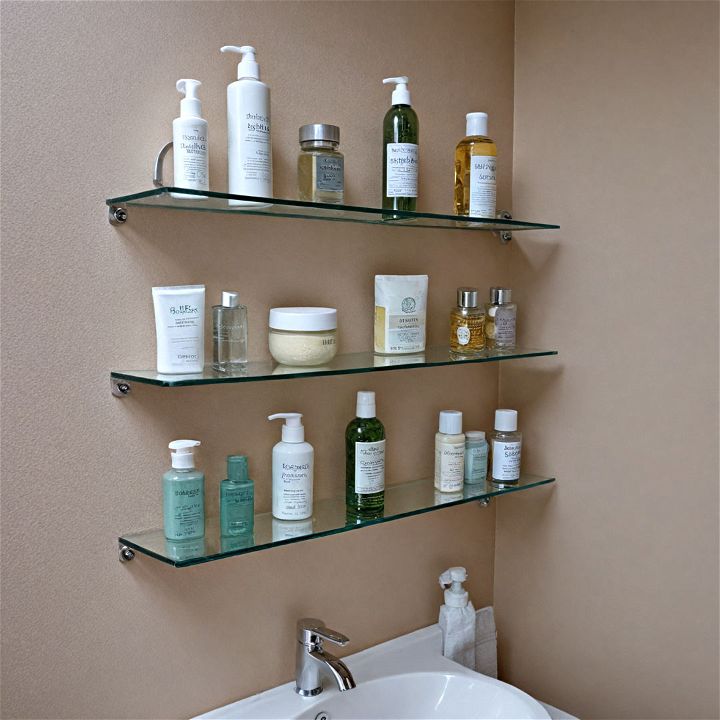 glass shelves for small bathroom