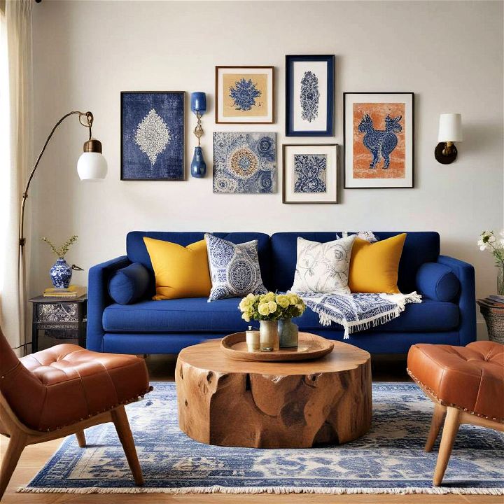 global inspired blue living room