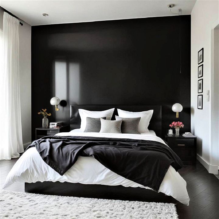 glossy black wall for bedroom