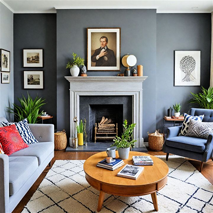 gray living room with bold accents