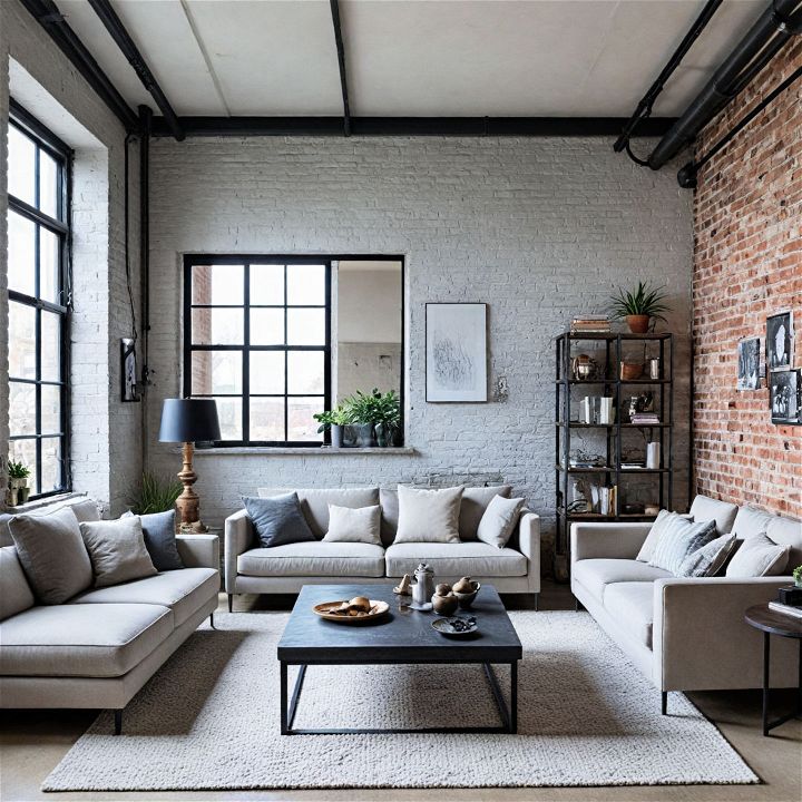 gray living room with metal accents