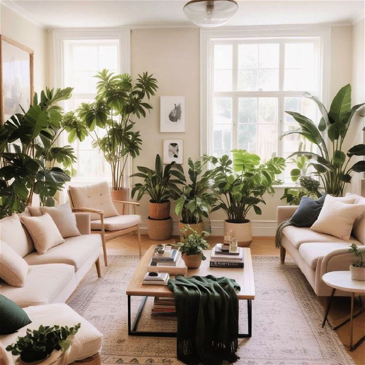 greenery and plants beige living room