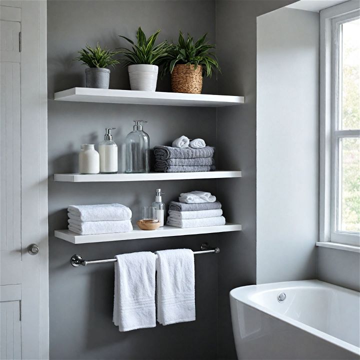 grey and white floating shelves