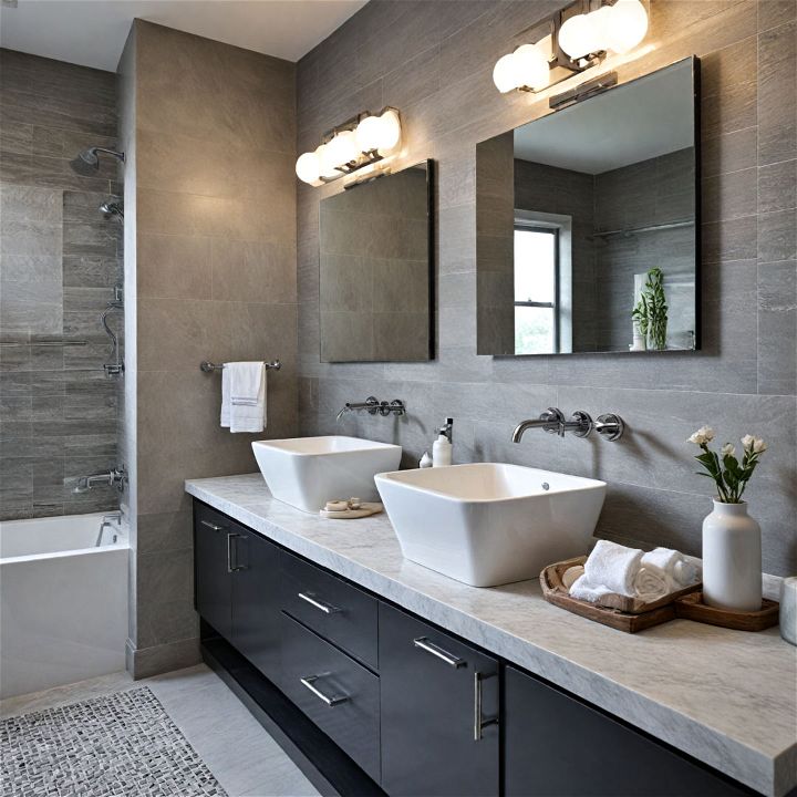 grey and white mixed materials bathroom