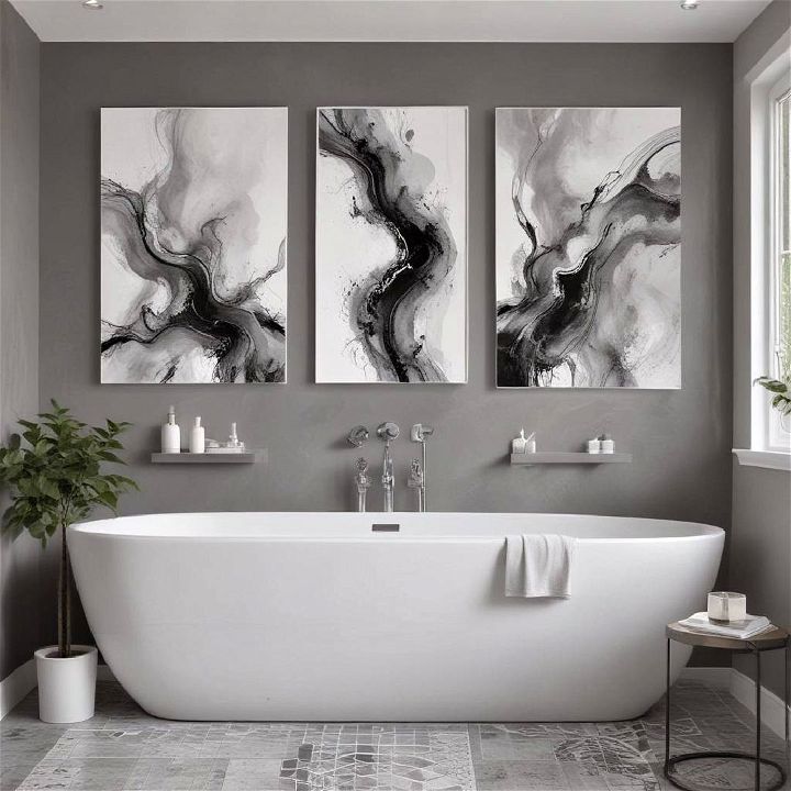 grey and white monochrome art bathroom