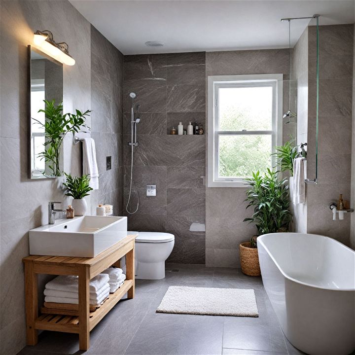 grey and white nature elements bathroom