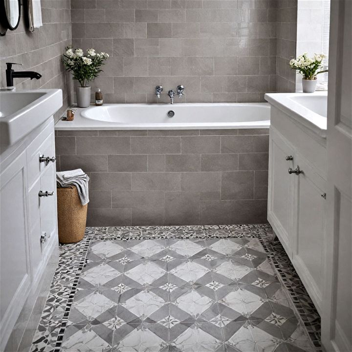 grey and white patterned floor tiles
