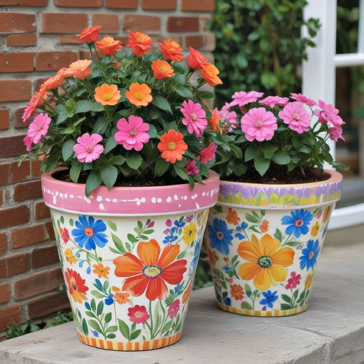 hand painted floral designs pots