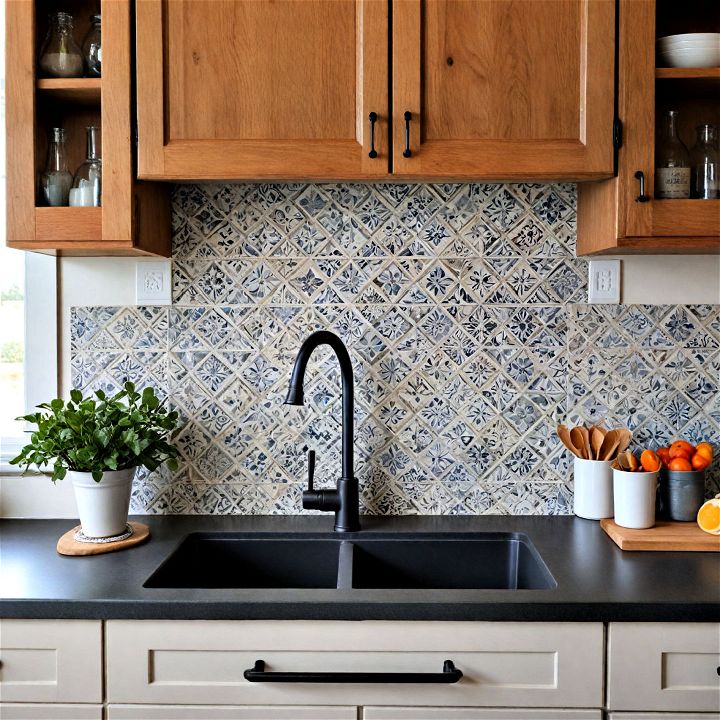 hand painted tiles kitchen backsplash