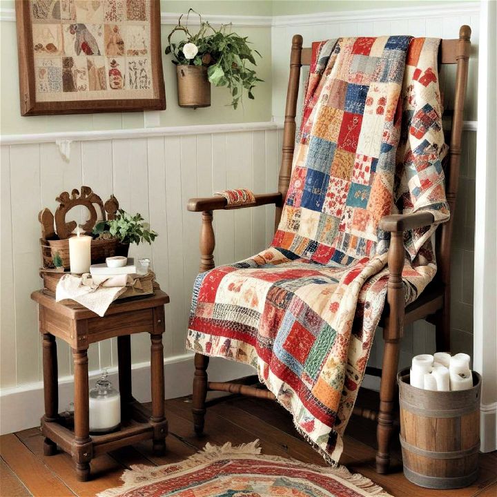 handmade patchwork quilts over a chair