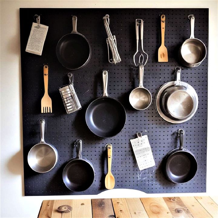 hang a pegboard in your kitchen to keep utensils organized