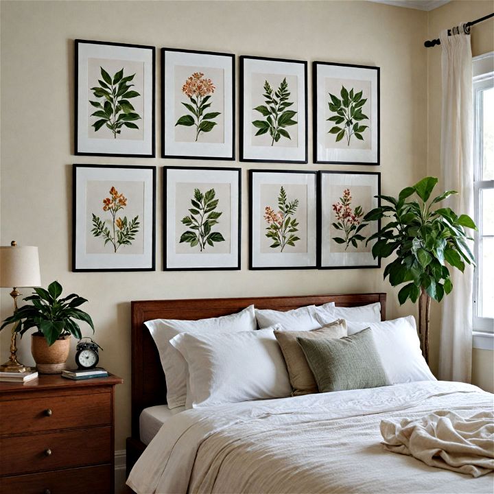 hang botanical prints for cottagecore bedroom