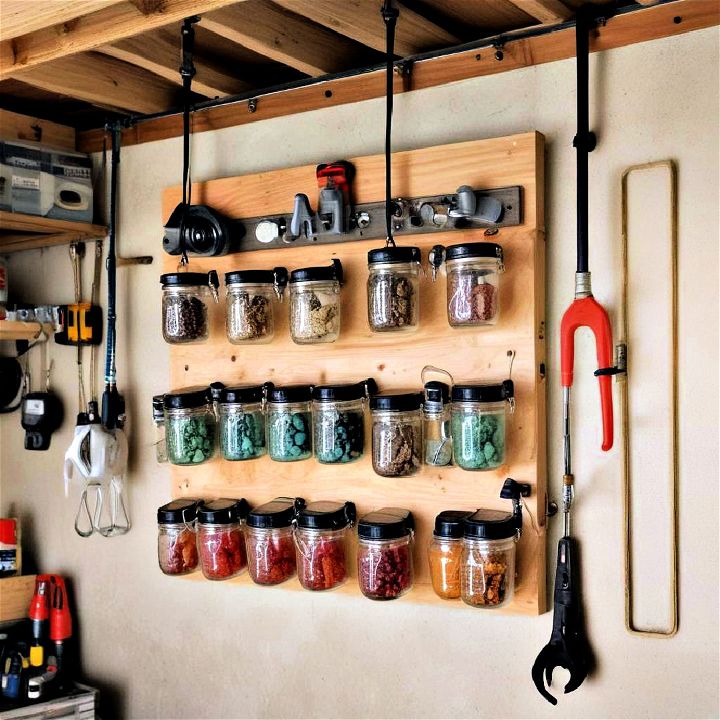 hanging jars in garage for power tool storage