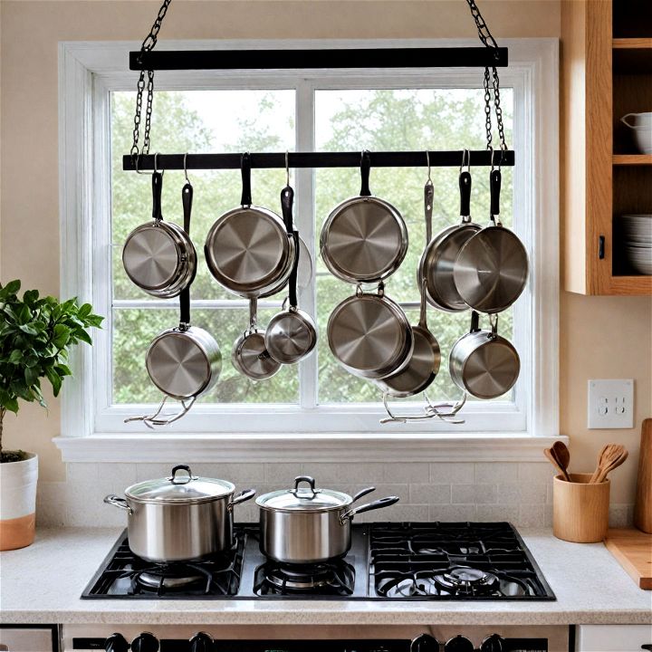 hanging pot rack for limited kitchen space