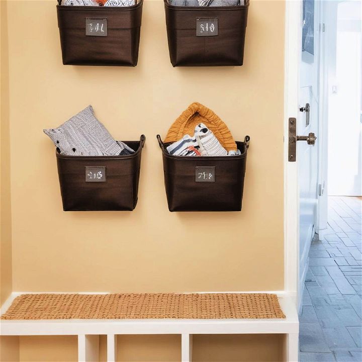 hanging storage baskets for small mudroom