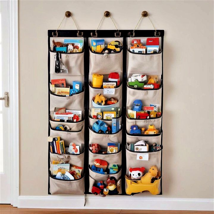 hanging toy organizer with multiple pockets