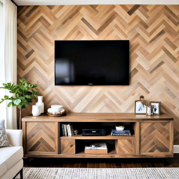 herringbone pattern tv wall